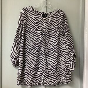 TAHARI Plus Size 2X Bone COLLARLESS 100% Linen Button Down Shirt Tunic Top